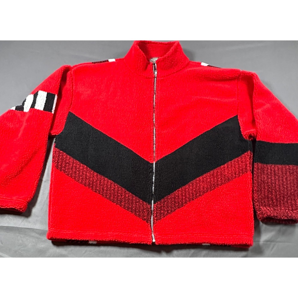 Crable Sportswear CS-TEC‎ Fleece Jacket Red Black Chevron Mens XL USA Made VTG